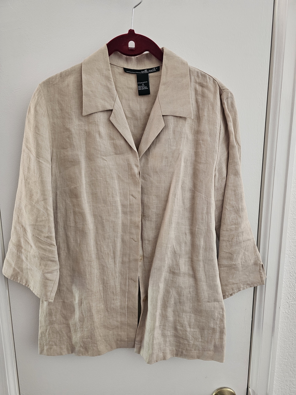 Willi Smith Beige Linen Button-Down Collar Shirt